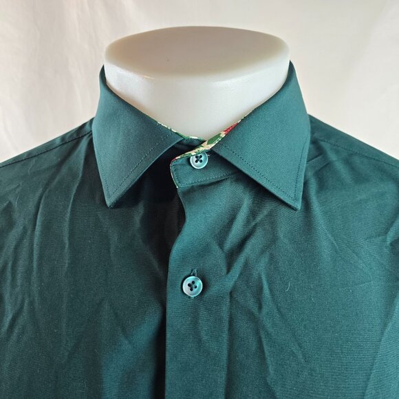 Tom Baine Shirt Mens XL Green Button Up Slim Fit Performance Stretch Christmas - Picture 2 of 9